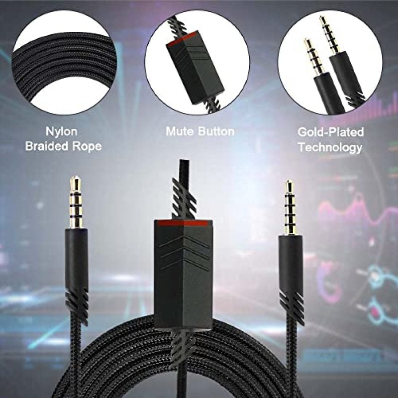 Gaming Headset Cable 6.5Ft Nylon Braided Instant Microphone Control Replacement Audio Cable - Gold-Plated 3.5mm Jack Tangle-Free Headphone Cable for PS5 Xbox PC Switch Mobile - Image 4