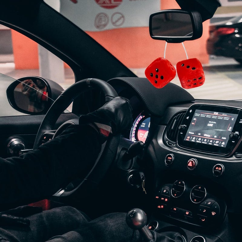 Rumyve Car Hanging Furry Dice, Vintage Car Hanging Dice,2pcs Car Pendants with Car Interior Decoration, Plush Car Decoration Pendant Accessories(Red) - Image 3