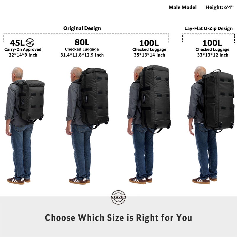 STOVER 100L Rolling Duffel Bag with Wheels, X-Large Durable Travel Duffle + Toiletry Bag, Heavy Duty, Packable with Shoulder Straps- Use as Luggage or Backpack, Men/Women (Black) - Image 3