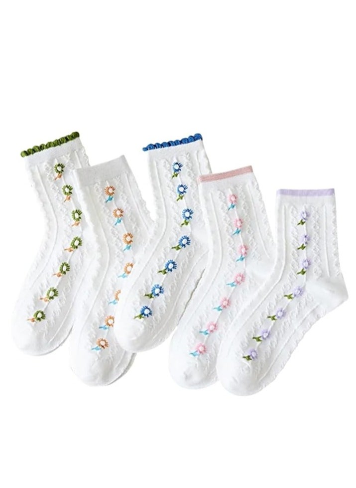 Necomi 5 Pairs Floral Lovely Design Cotton Socks  - Image 1