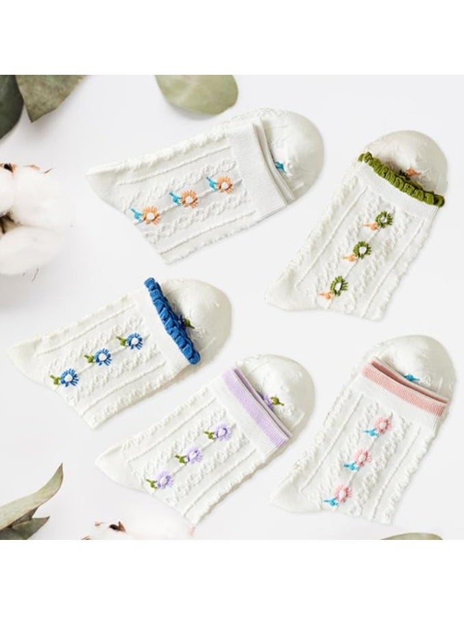 Necomi 5 Pairs Floral Lovely Design Cotton Socks  - Image 5