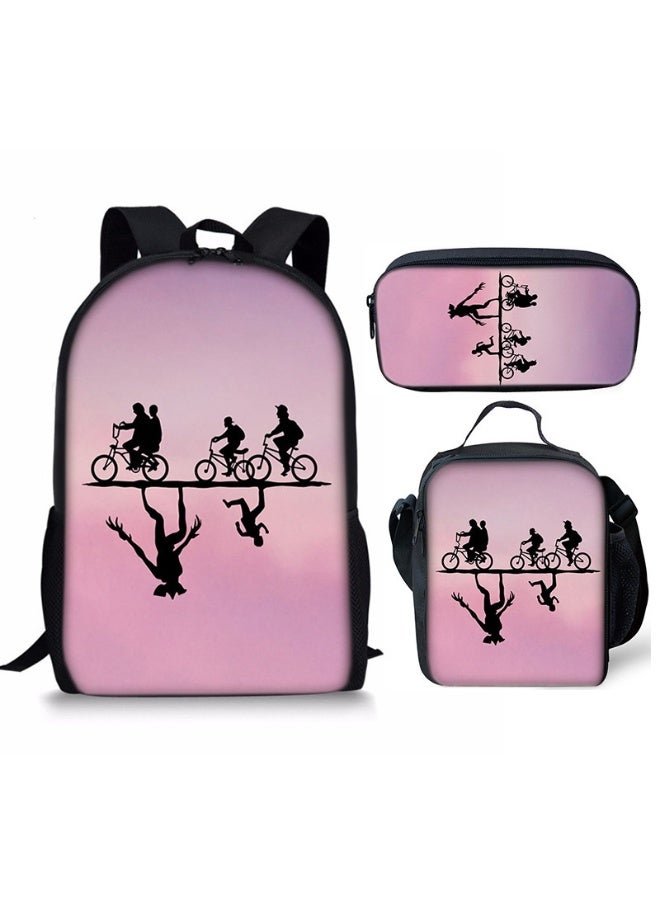 سترانجر ثينكينج طقم حقيبة ظهر Stranger Things المكون من 3 قطع يشمل حقيبة ظهر وحقيبة كروس ومقلمة للطلاب من المعجبين بعدة حجرات - Image 1