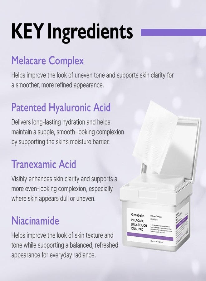 Genabelle Melacare Jelly Touch Dual Pad - Radiance-Boosting & Hydrating Toner Pads with Niacinamide & Tranexamic Acid - Targets Dark Spots and Hyperpigmentation - 4.05 fl oz - Image 4