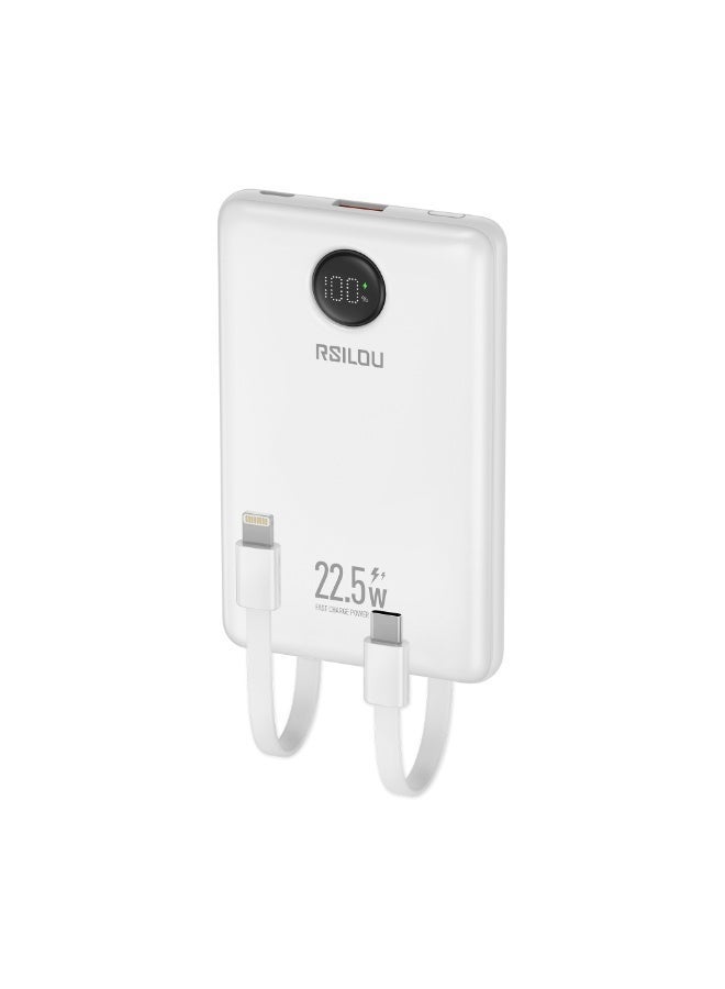 RSILOU - R1023 10000mAh Fast Charging Power Bank | Built-in USB-C & Lightning Cables | LED Display | Type-C Input | Portable Airline-Safe Charger for iPhone, Samsung & Huawei - Image 2