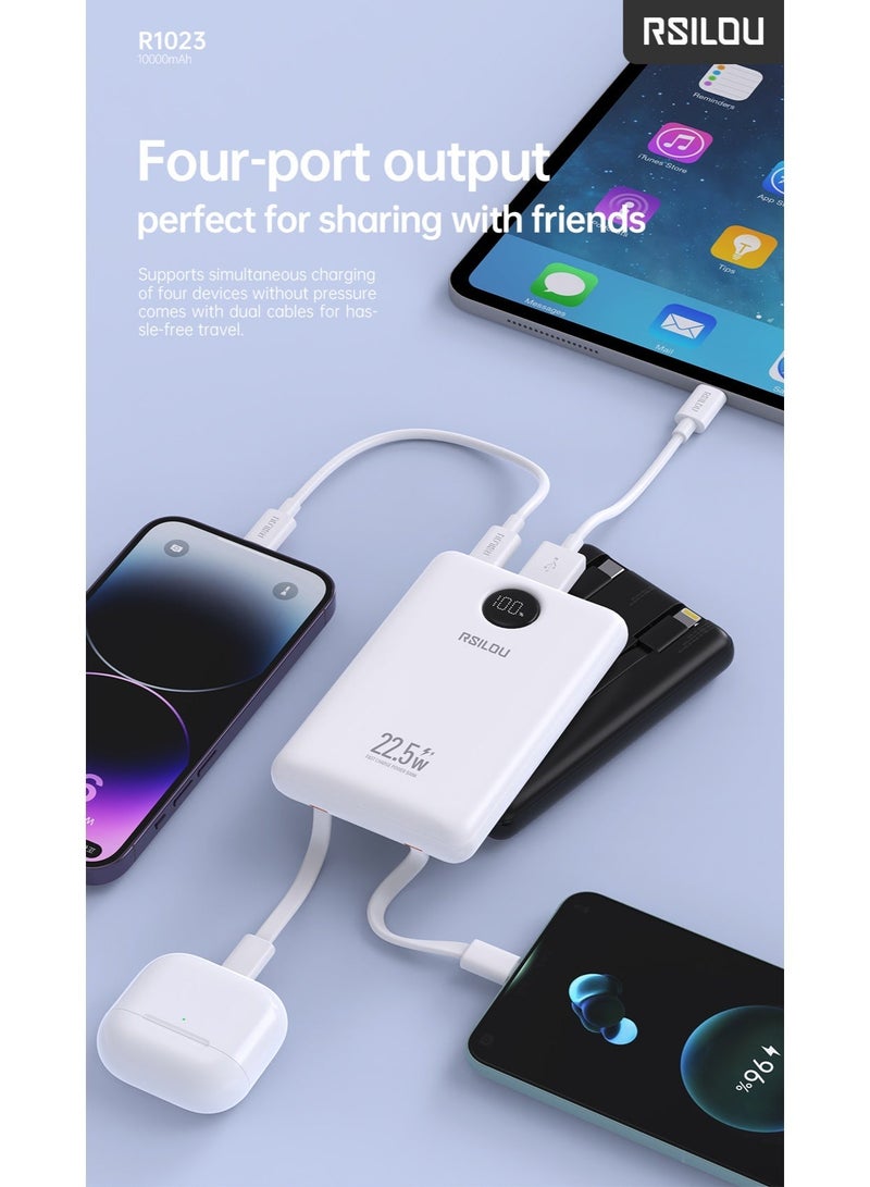 RSILOU - R1023 10000mAh Fast Charging Power Bank | Built-in USB-C & Lightning Cables | LED Display | Type-C Input | Portable Airline-Safe Charger for iPhone, Samsung & Huawei - Image 5