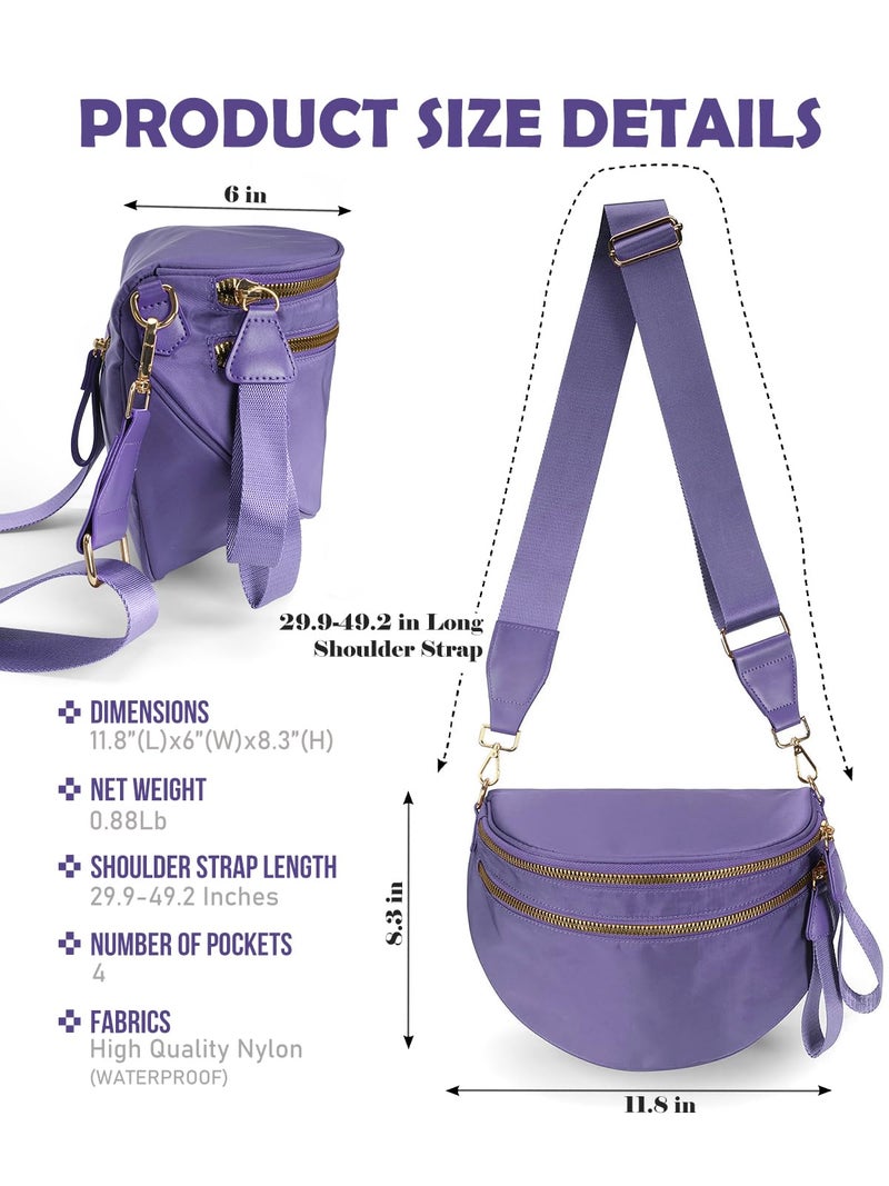 MEISEY Pure Colour Crossbody Bag Bum Bag for Women,Spacious Purse Fanny Packs Belt Bag,Oversized Bum Bag (Colour Bum Bag-Cloudy Purple) - Image 3