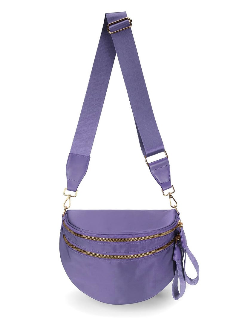 MEISEY Pure Colour Crossbody Bag Bum Bag for Women,Spacious Purse Fanny Packs Belt Bag,Oversized Bum Bag (Colour Bum Bag-Cloudy Purple) - Image 1