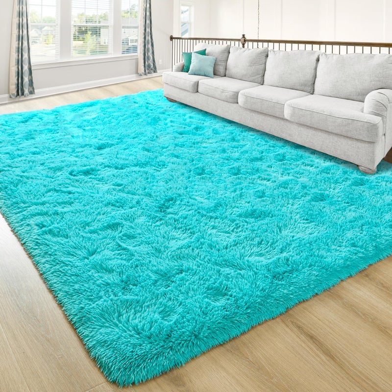 junovo Washable NonSlip Area Rug Ultra Soft Area Rugs 3x5 Feet Fluffy Carpets for Bedroom Kids Girls Boys Baby Living Room Shaggy Floor Nursery Rug Home Bedroom Mats Turquoise Blue