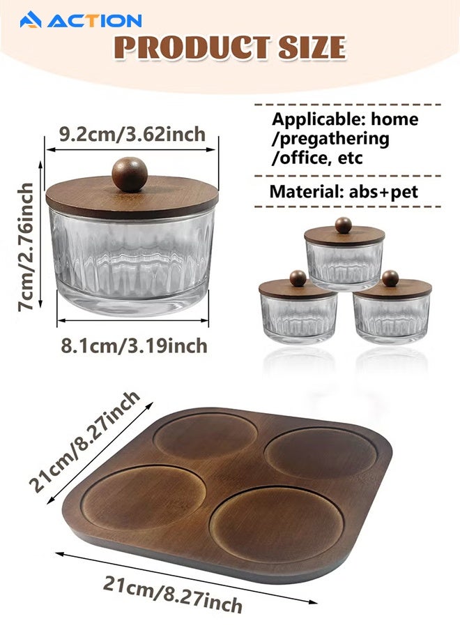 ACTION Versatile Serving Tray| 4 Small Jars With 1 Wooden Tray | Perfect For Serving Sweets, Cookies, Dry Fruits & Snacks - Image 3