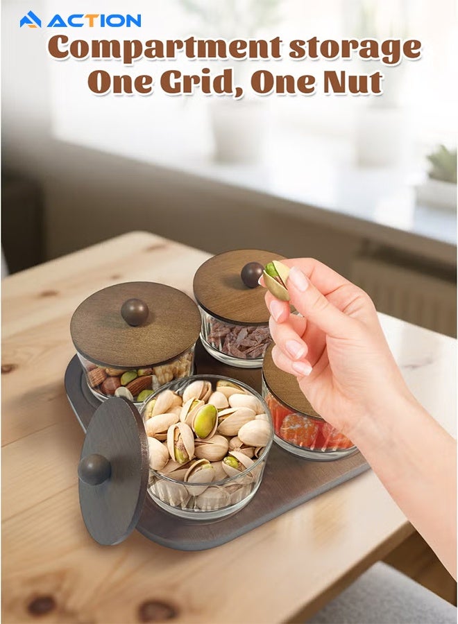 ACTION Versatile Serving Tray| 4 Small Jars With 1 Wooden Tray | Perfect For Serving Sweets, Cookies, Dry Fruits & Snacks - Image 4