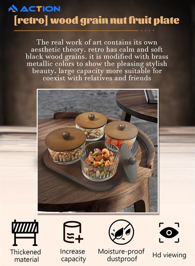 ACTION Versatile Serving Tray| 4 Small Jars With 1 Wooden Tray | Perfect For Serving Sweets, Cookies, Dry Fruits & Snacks - Image 5
