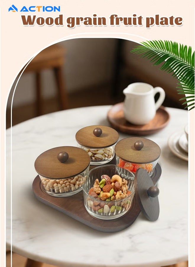 ACTION Versatile Serving Tray| 4 Small Jars With 1 Wooden Tray | Perfect For Serving Sweets, Cookies, Dry Fruits & Snacks - Image 2