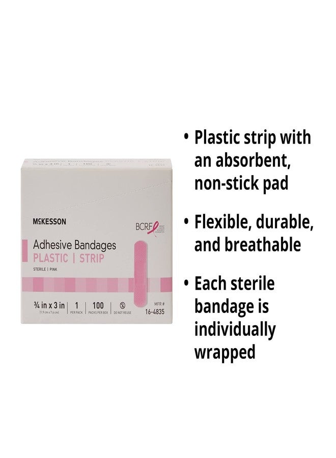 McKesson Adhesive Bandages, Sterile, Fabric Strip, Pink, 3/4 in x 3 in, 100 Count, 1 Pack - Image 3