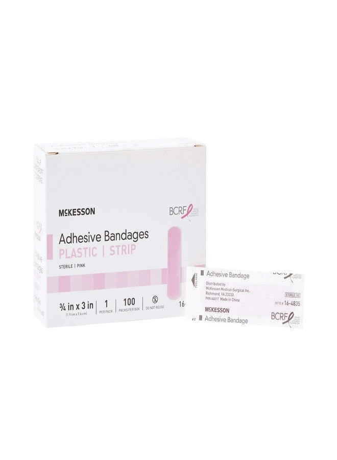 McKesson Adhesive Bandages, Sterile, Fabric Strip, Pink, 3/4 in x 3 in, 100 Count, 1 Pack - Image 1