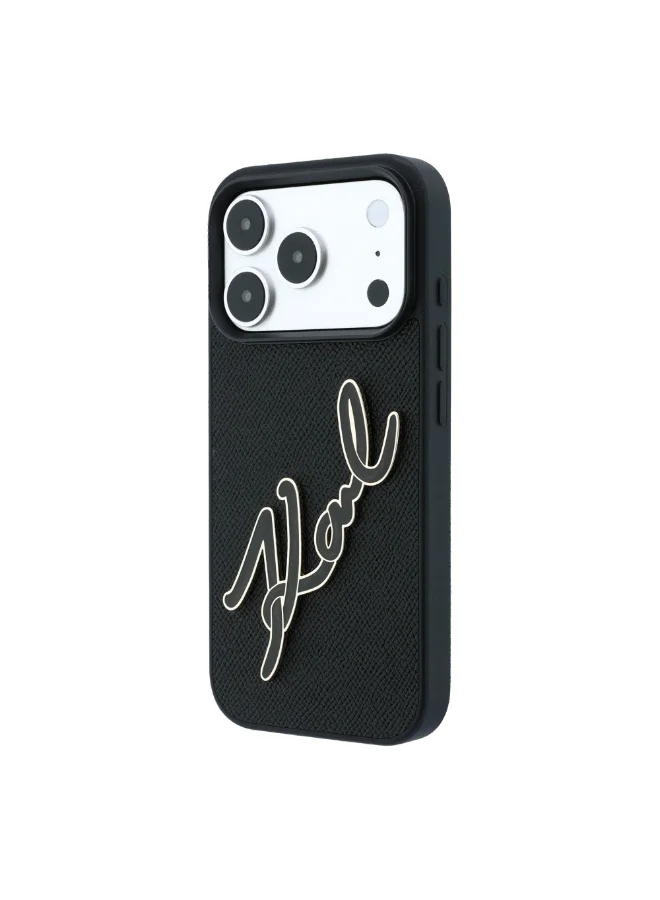 Karl Lagerfeld PU Hard Case for iPhone 18 Pro Max/iPhone 17 Pro Max with Big Resin Signature Logo, Slim Protective Back Cover