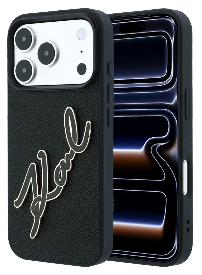 Karl Lagerfeld PU Hard Case for iPhone 18 Pro Max/iPhone 17 Pro Max with Big Resin Signature Logo, Slim Protective Back Cover