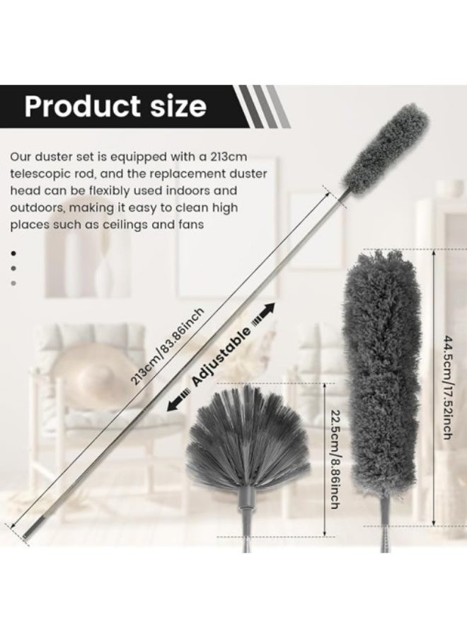 REZAKO Spider web dust collector with 83.9-inch extension rod, replaceable ceiling kit, bendable ultra-fine fiber feather, reusable spider web dust brush cleaning kit, fan cleaner, household dust collector,feather for dust,Wall duster,Dust mop,Roof cleaning (Gray) - Image 2