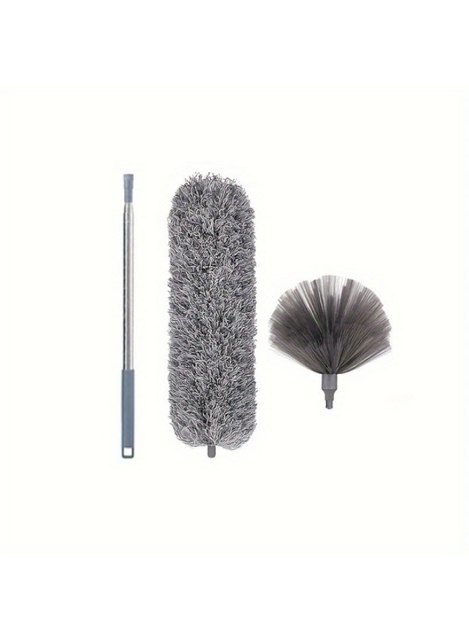 REZAKO Spider web dust collector with 83.9-inch extension rod, replaceable ceiling kit, bendable ultra-fine fiber feather, reusable spider web dust brush cleaning kit, fan cleaner, household dust collector,feather for dust,Wall duster,Dust mop,Roof cleaning (Gray) - Image 3
