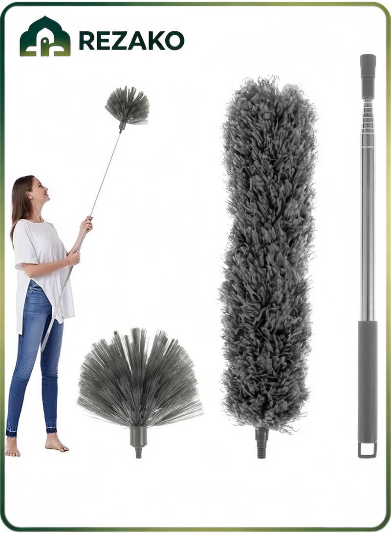 REZAKO Spider web dust collector with 83.9-inch extension rod, replaceable ceiling kit, bendable ultra-fine fiber feather, reusable spider web dust brush cleaning kit, fan cleaner, household dust collector,feather for dust,Wall duster,Dust mop,Roof cleaning (Gray) - Image 1