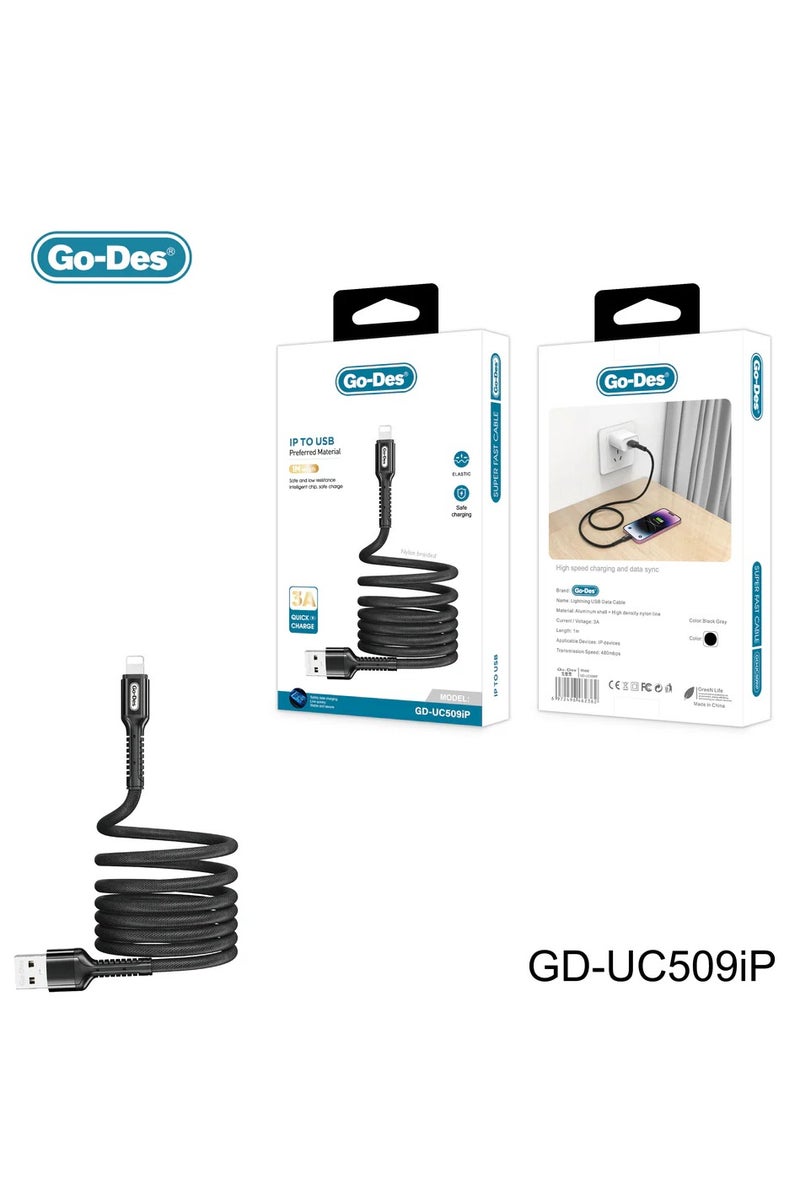 GO-DES GD-UC509iP Charging Cable Nylon Braided 3A Fast Charger for iPhone Devices