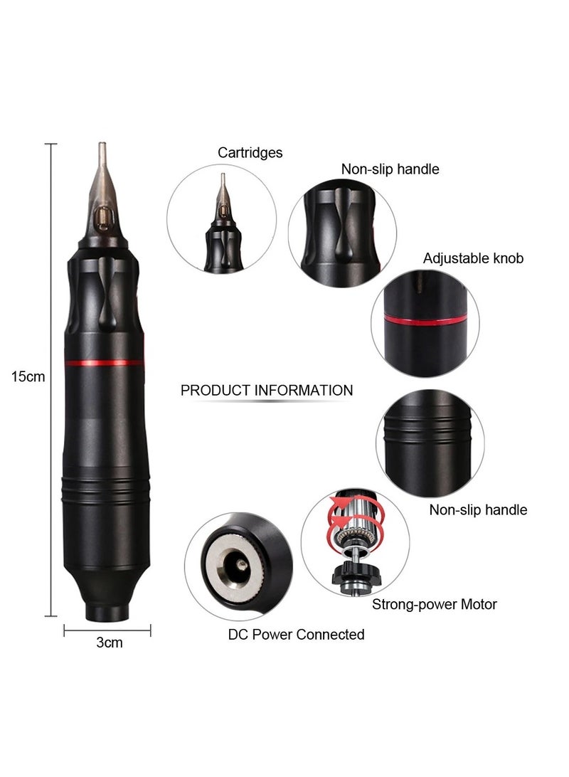 Tattoo Pen Kit, All In One Tattoo Machine Set, Durable Safe Tattoo Supplies Kit, Tattoo Pen, Tattoo Integrated Needles, Tattoo Pigment 10 Colors Set, Steel Pedal, Repair Cream, Bnadage, (Red Suit) - Image 2