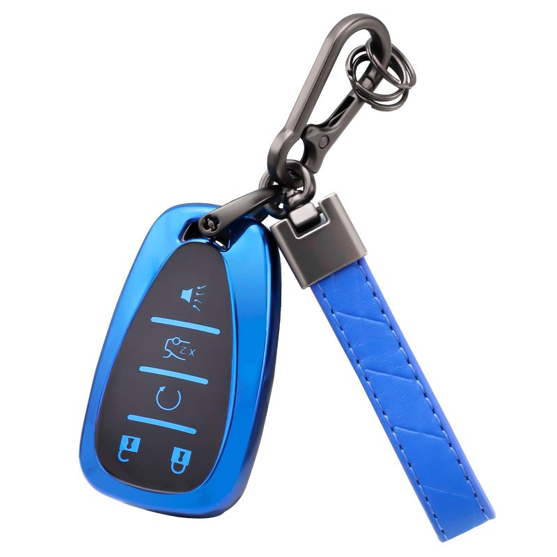 PIFOOG Key Fob Cover for Chevy 5 Button Blue Soft TPU Car Keys Case Shell Keychain Accessories for Malibu Equinox Blazer Traverse Camaro Cruze Trax LT Trailblazer Spark Smart Keys - Image 3