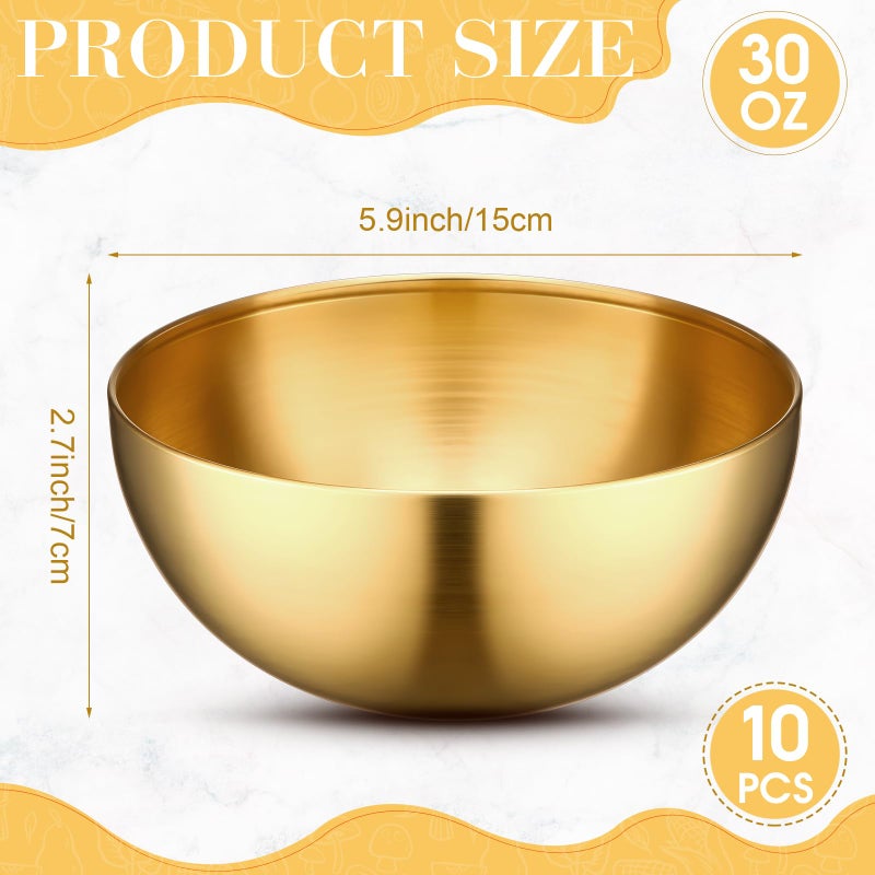 Nuogo 10 Pcs Gold Bowls 5.9 Inch Stainless Steel Mixing Bowls Decorative Esthetician Bowl for Facial Metal Serving Bowl for Holiday Birthday Party Wedding Baking Prepping Salad Fruit Soup - Image 2