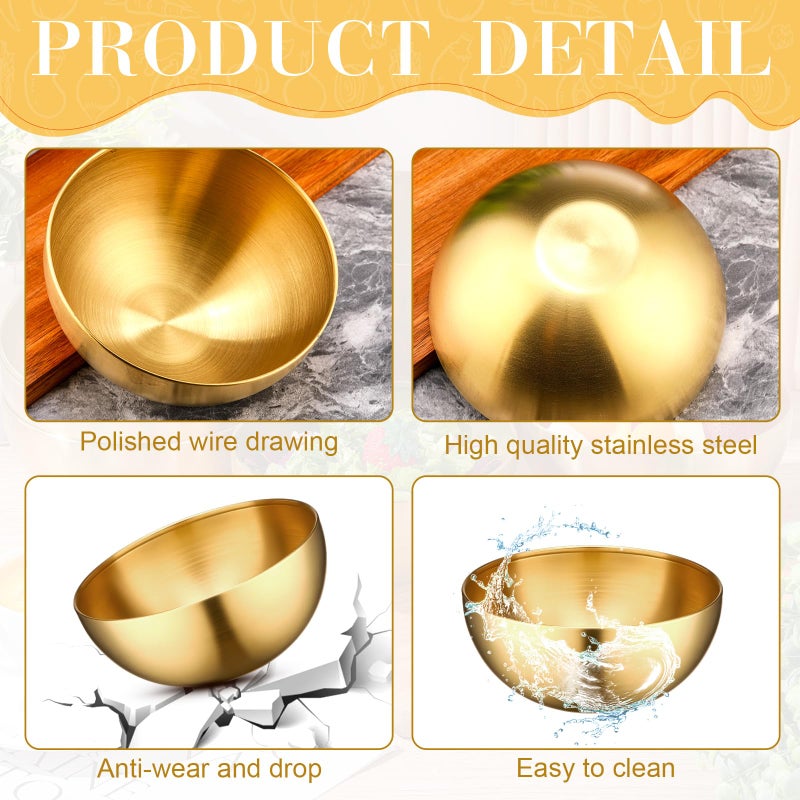 Nuogo 10 Pcs Gold Bowls 5.9 Inch Stainless Steel Mixing Bowls Decorative Esthetician Bowl for Facial Metal Serving Bowl for Holiday Birthday Party Wedding Baking Prepping Salad Fruit Soup - Image 3