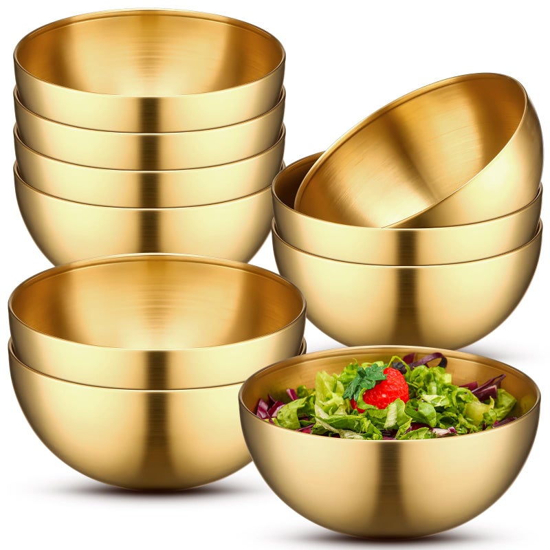 Nuogo 10 Pcs Gold Bowls 5.9 Inch Stainless Steel Mixing Bowls Decorative Esthetician Bowl for Facial Metal Serving Bowl for Holiday Birthday Party Wedding Baking Prepping Salad Fruit Soup - Image 1