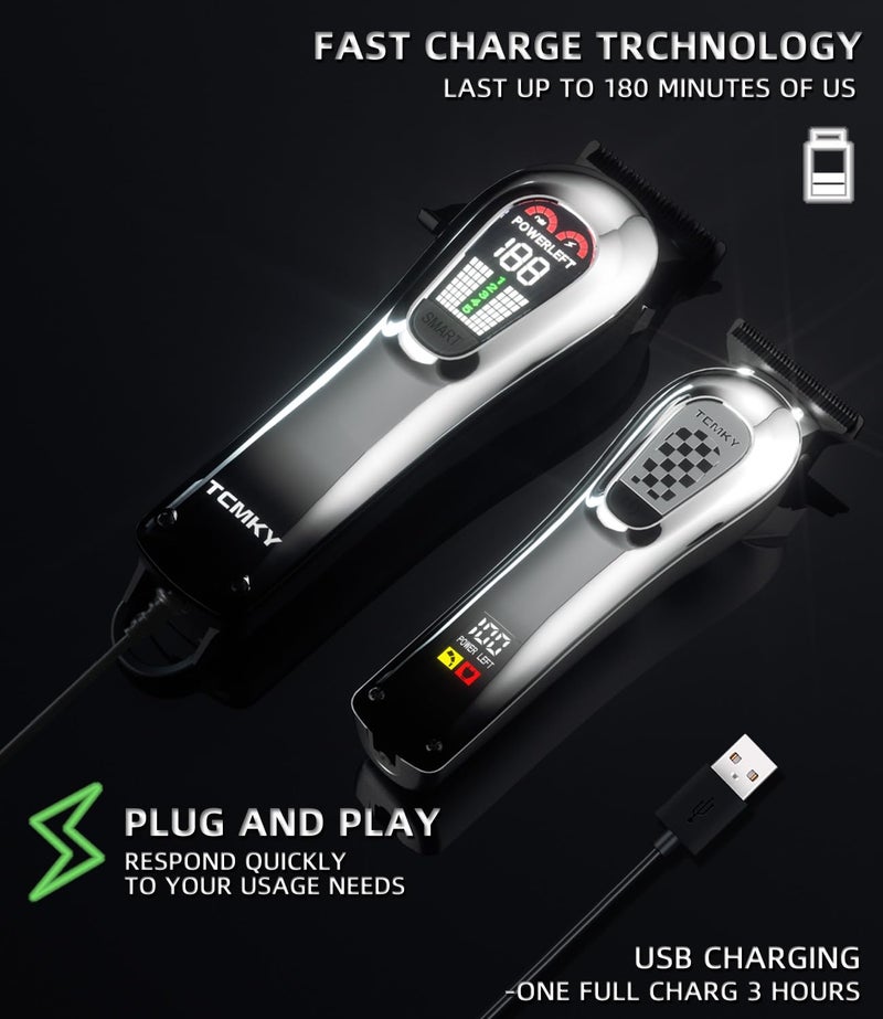 TCMKY Hair Clippers for Men, Professional Clippers and Trimmers Set, Cordless Clippers for Hair Cutting, Beard Trimmer, Barber Clippers, Rechargeable Electric Shaver - Image 3