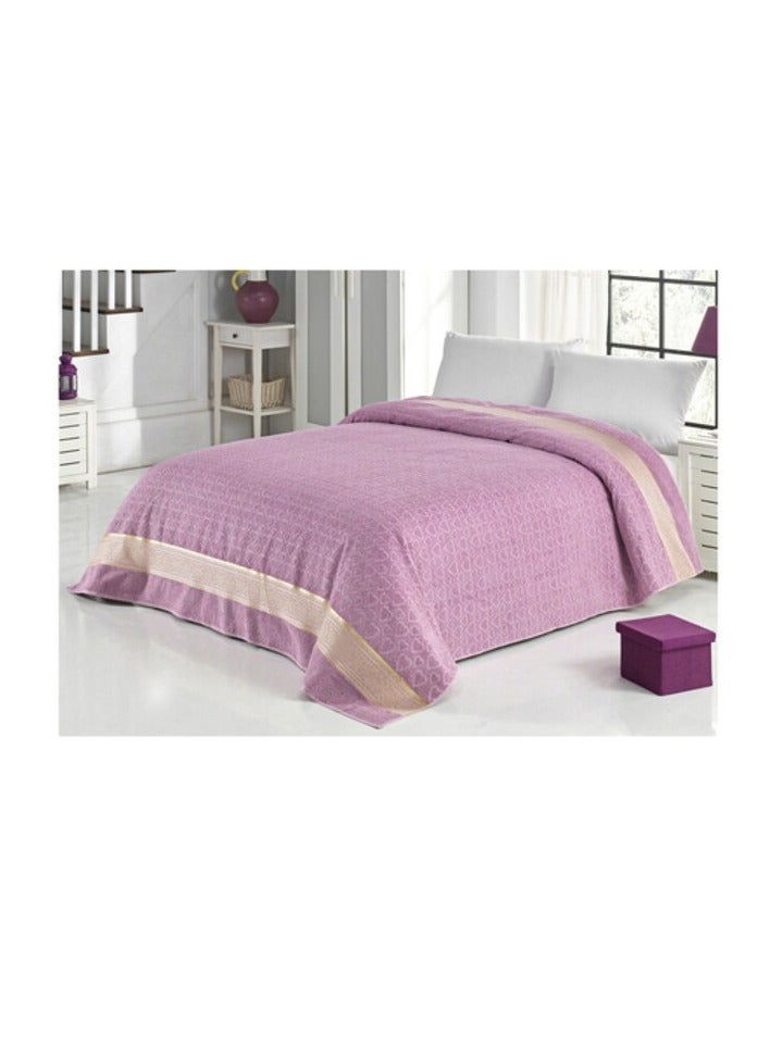 فيلا_باريس غطاء سرير من قماش الجاكار الفاخر من Villa Paris بطانية من القطن التركي مفرش سرير عضوي لسرير مزدوج/كينج مقاس 200 × 220 سم - أرجواني - Image 1