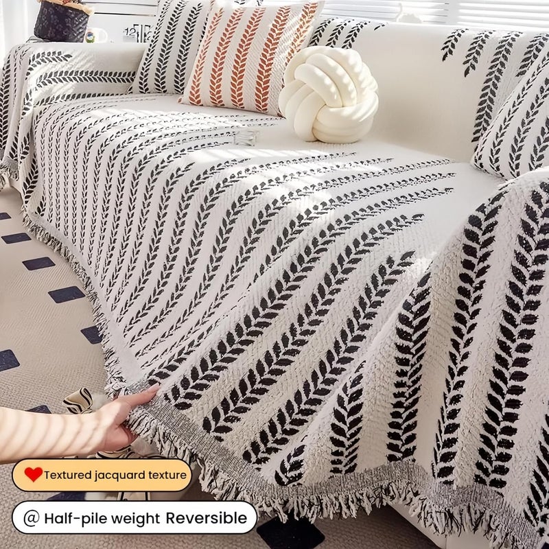 Retro Jacquard Sofa Cover - Cat-Proof & Anti-Scratch Couch Protector Slipcover with Tassels | Universal Fit for 1 2 3 4 Seater L U Sofas | Bohemian Style Sofa Throw (Brown, 180 * 460cm) - Image 3