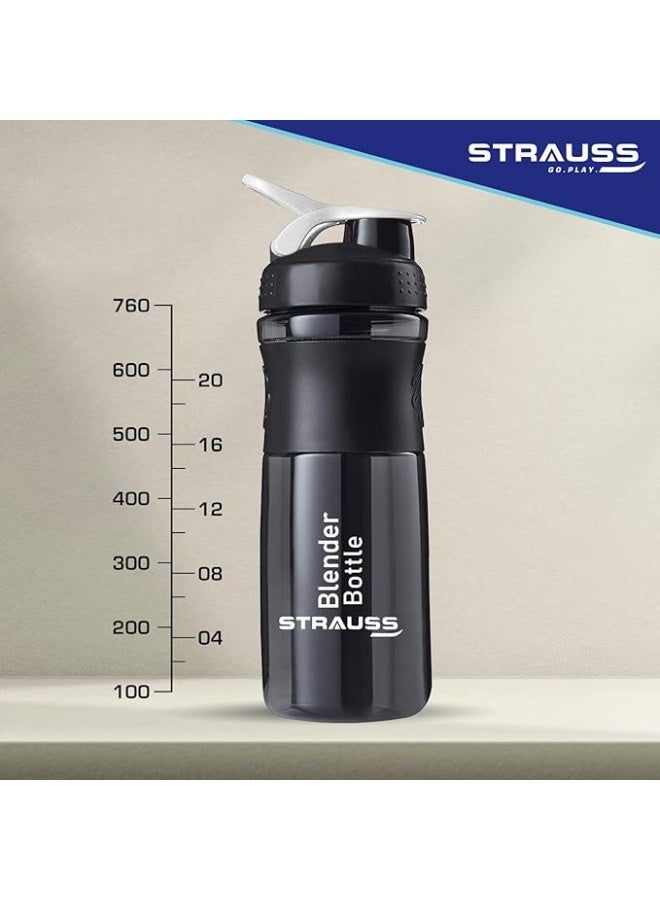 STRAUSS Blender Shaker Bottle | Leakproof Shaker Bottle for Protein Shake, Pre-Workout and Bcaa Shake | Protein Shaker Bottle for Gym | Ideal for Men and Women | BPA-Free Material- 760 ML,(Black) - Image 2