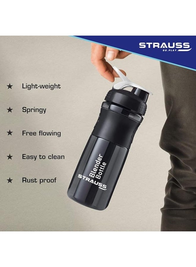 STRAUSS Blender Shaker Bottle | Leakproof Shaker Bottle for Protein Shake, Pre-Workout and Bcaa Shake | Protein Shaker Bottle for Gym | Ideal for Men and Women | BPA-Free Material- 760 ML,(Black) - Image 3
