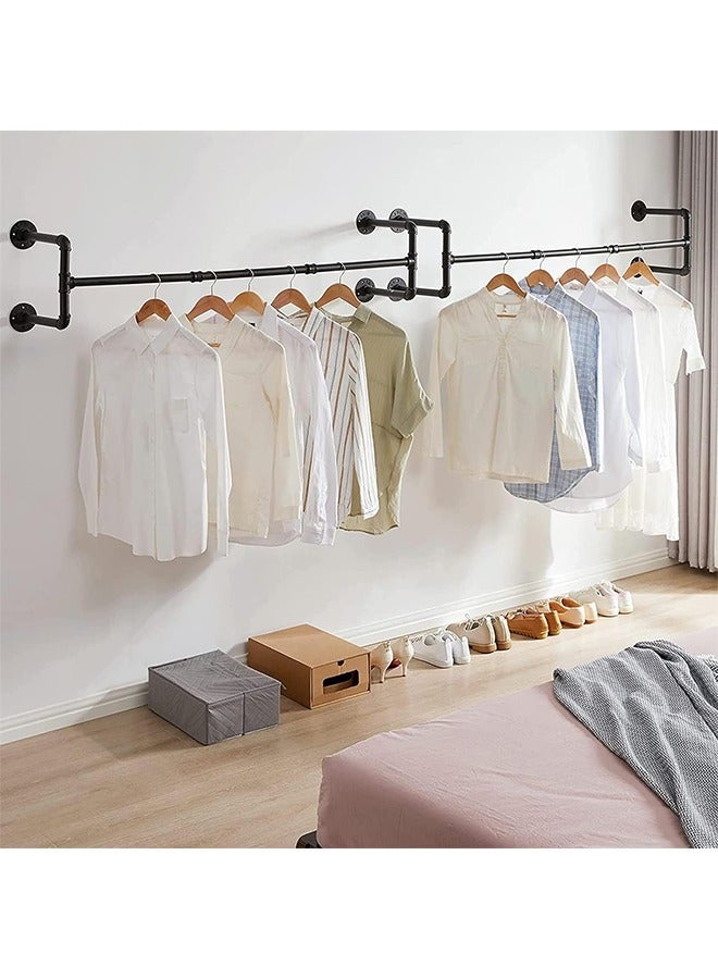 Wall Mounted Clothes Hanging Rail Industrial Pipe Clothes Hanger Rack for Bedroom Living Room Kitchen 109x35x31cm Hold up to 50KG - Image 2
