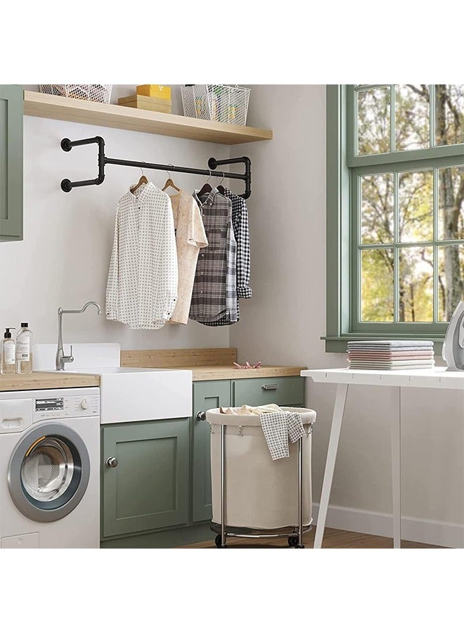 Wall Mounted Clothes Hanging Rail Industrial Pipe Clothes Hanger Rack for Bedroom Living Room Kitchen 109x35x31cm Hold up to 50KG - Image 3