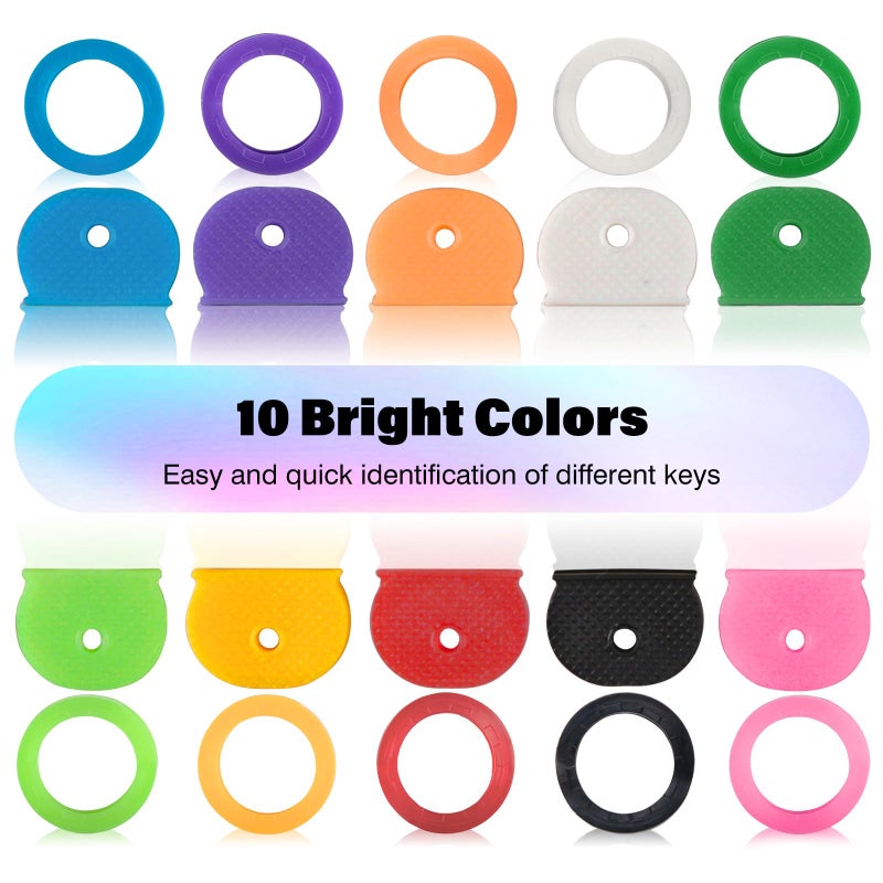 GoorDik 20 Pack Key Color Caps Covers Tags, Soft Rubber Key Identifiers, Plastic Key Toppers for Standard Flat Organization House Key (Not Suitable for Odd-Shaped Keys), 10 Colors, 2 Styles - Image 2