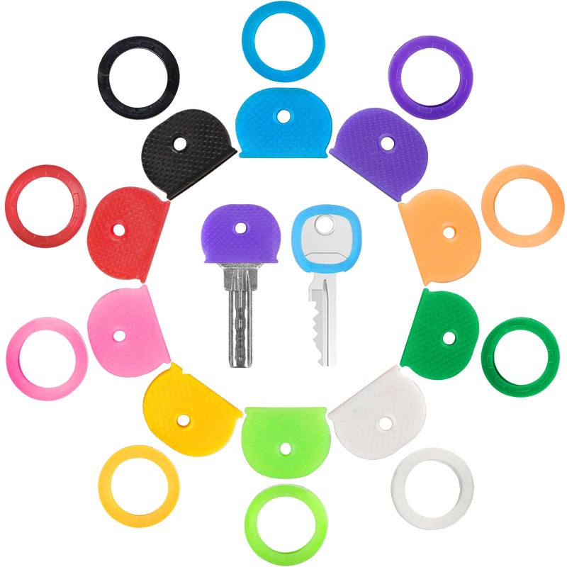 GoorDik 20 Pack Key Color Caps Covers Tags, Soft Rubber Key Identifiers, Plastic Key Toppers for Standard Flat Organization House Key (Not Suitable for Odd-Shaped Keys), 10 Colors, 2 Styles - Image 1