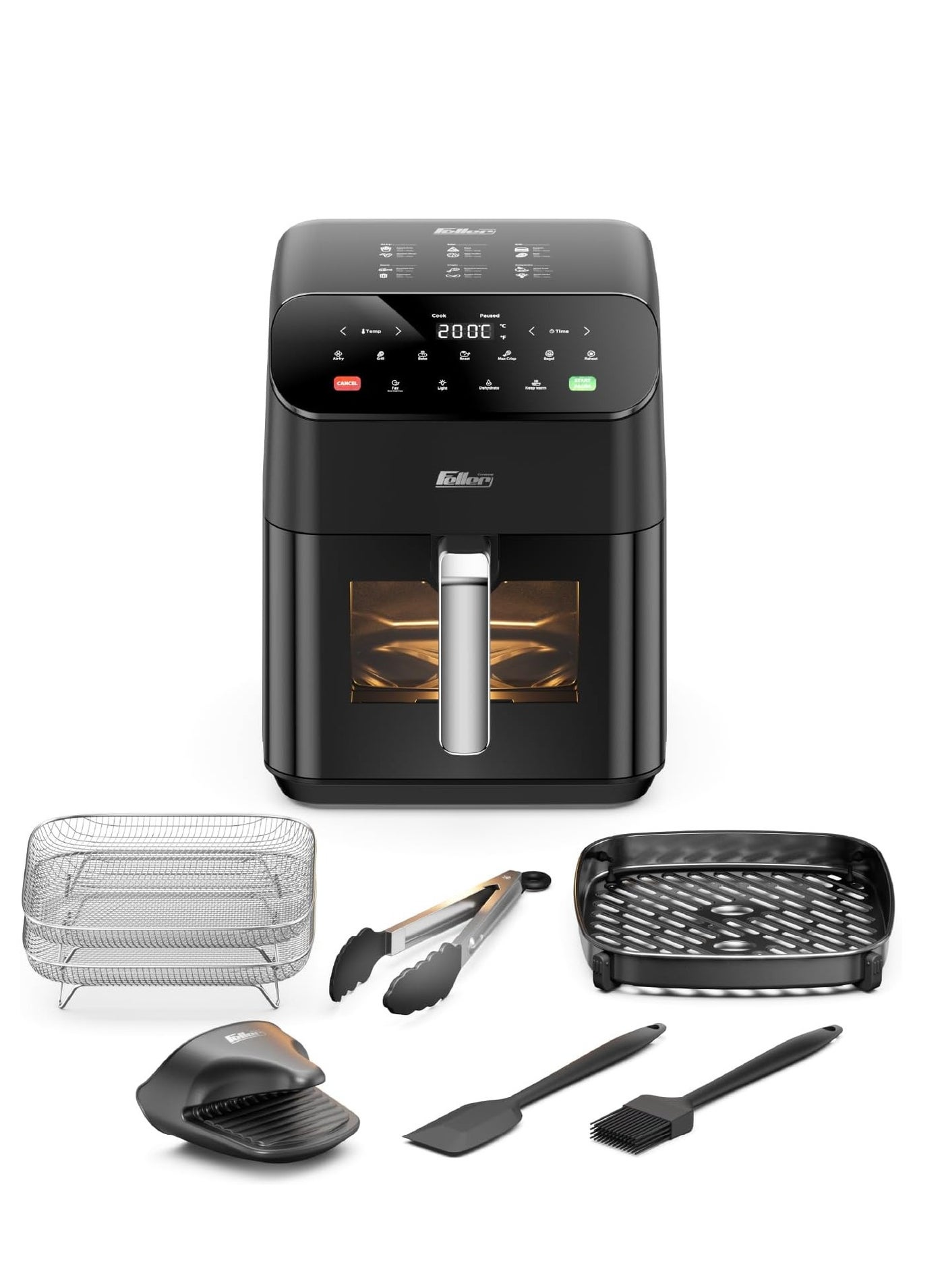Feller Germany Air Fryer 1800 W, Large 7L Cap., Xcyclone-Tech, 4x Non-Stick Ceramic Coating, 10 Cooking Functions, Touch Panel, Cool-Touch+Interior Lightning, AFR700 (Black)