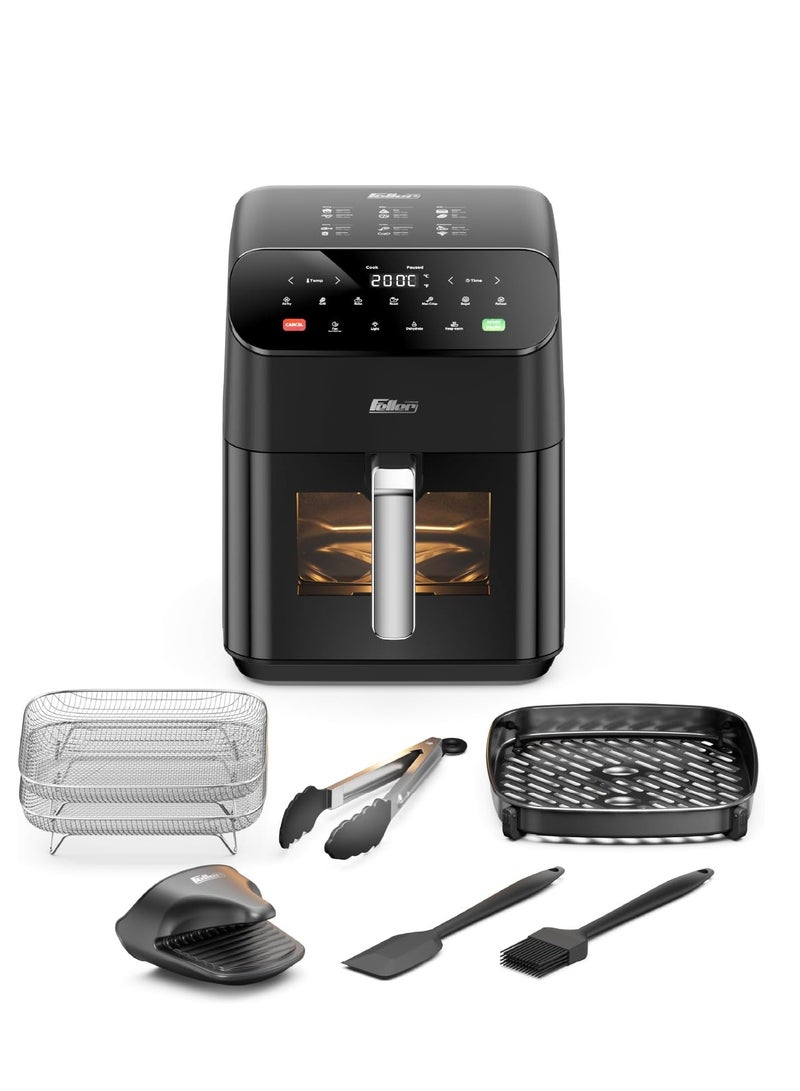Feller Germany Air Fryer 1800 W, Large 7L Cap., Xcyclone-Tech, 4x Non-Stick Ceramic Coating, 10 Cooking Functions, Touch Panel, Cool-Touch+Interior Lightning, AFR700 (Black) - Image 1