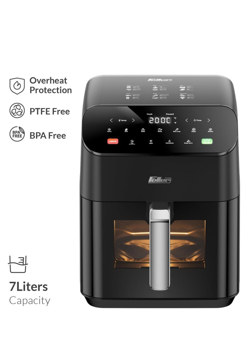 Feller Germany Air Fryer 1800 W, Large 7L Cap., Xcyclone-Tech, 4x Non-Stick Ceramic Coating, 10 Cooking Functions, Touch Panel, Cool-Touch+Interior Lightning, AFR700 (Black) - Image 2