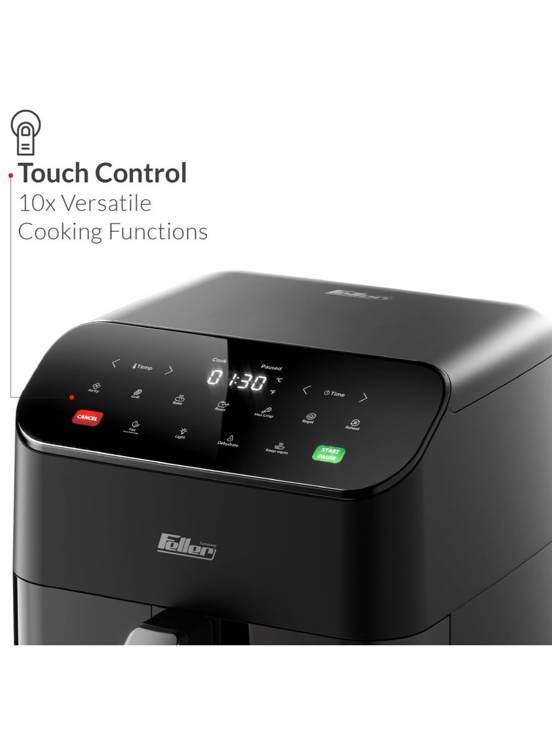 Feller Germany Air Fryer 1800 W, Large 7L Cap., Xcyclone-Tech, 4x Non-Stick Ceramic Coating, 10 Cooking Functions, Touch Panel, Cool-Touch+Interior Lightning, AFR700 (Black) - Image 3
