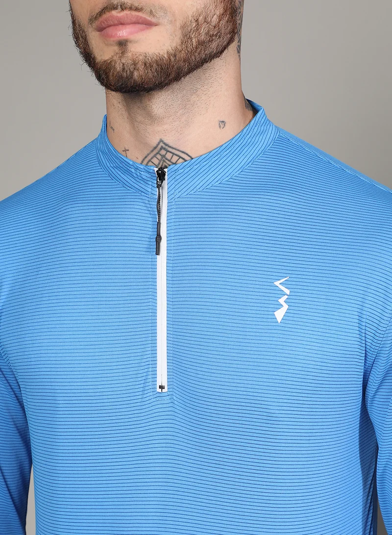 Campus Sutra Men's Solid Light Blue Activewear T-Shirt