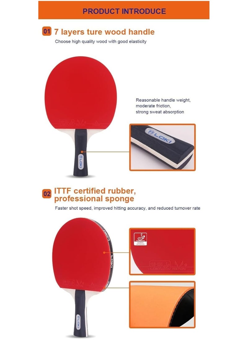 Generic - LOKI K1000 Table Tennis Rackets Set Ping Pong Paddles With 2 Balls - Image 1