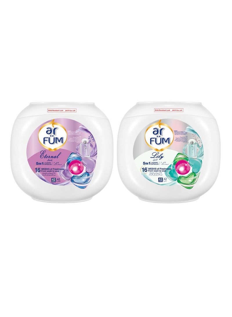 ar FUM ArFum PODS, 5-in-1 Laundry Detergent Capsules with German Formulated Laundry Pods and 16 Weeks of Long-Lasting Fragrance Capsules (Lily, Eternal), 2 X 42 Pods (84 Capsules) - Image 1