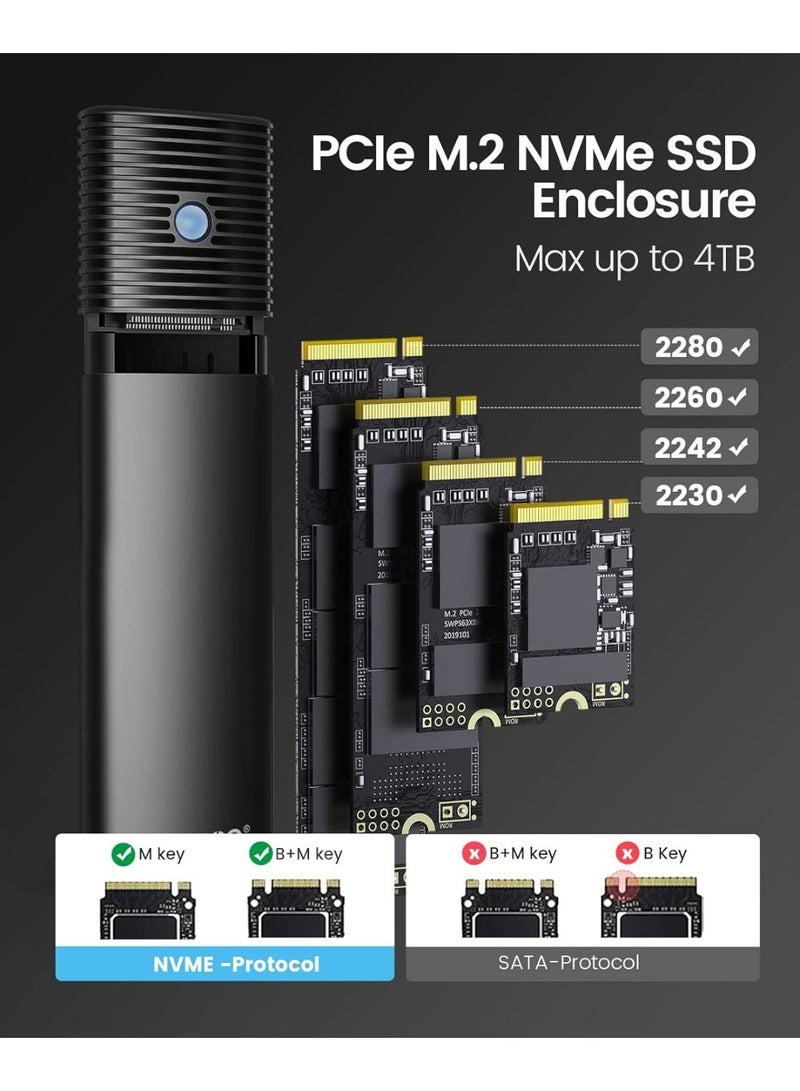 ORICO Aluminum M.2 NVMe SSD Enclosure , Tool-Free 10Gbps USB C Adapter, USB 3.2 M.2 NVMe Reader, External SSD Case Thunderbolt 3 Compatible, Supports 4TB 2230/2242 /2260/2280 PCIe M-Key SSDs-PWM2-BK - Image 3