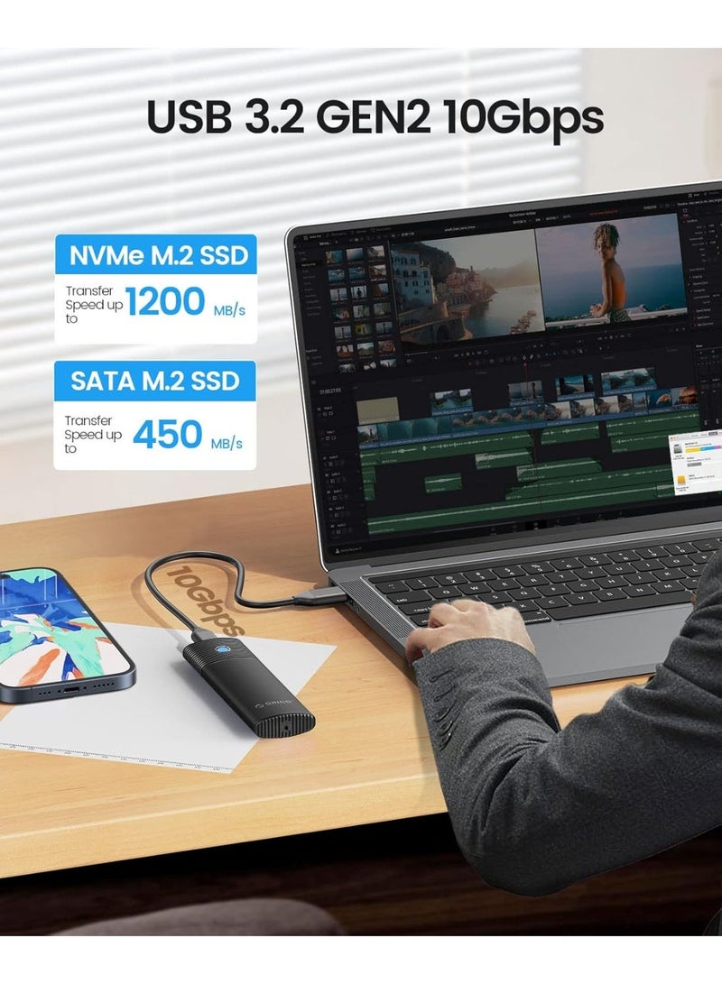ORICO Aluminum M.2 NVMe SSD Enclosure , Tool-Free 10Gbps USB C Adapter, USB 3.2 M.2 NVMe Reader, External SSD Case Thunderbolt 3 Compatible, Supports 4TB 2230/2242 /2260/2280 PCIe M-Key SSDs-PWM2-BK - Image 4