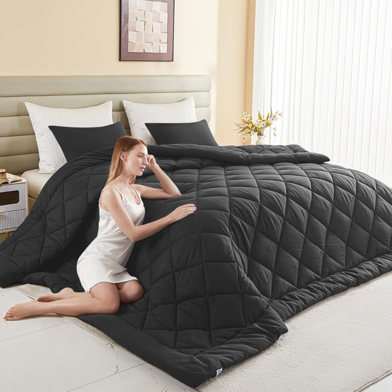 MIOTO 120x128 Oversized King Comforter, Extra Large King Size Comforter Oversized, All Season Soft Lightweight Quilt Down Alternative Duvet Insert with 8 Corner Tabs(120x128, Black) - Image 1