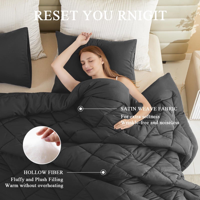 MIOTO 120x128 Oversized King Comforter, Extra Large King Size Comforter Oversized, All Season Soft Lightweight Quilt Down Alternative Duvet Insert with 8 Corner Tabs(120x128, Black) - Image 2