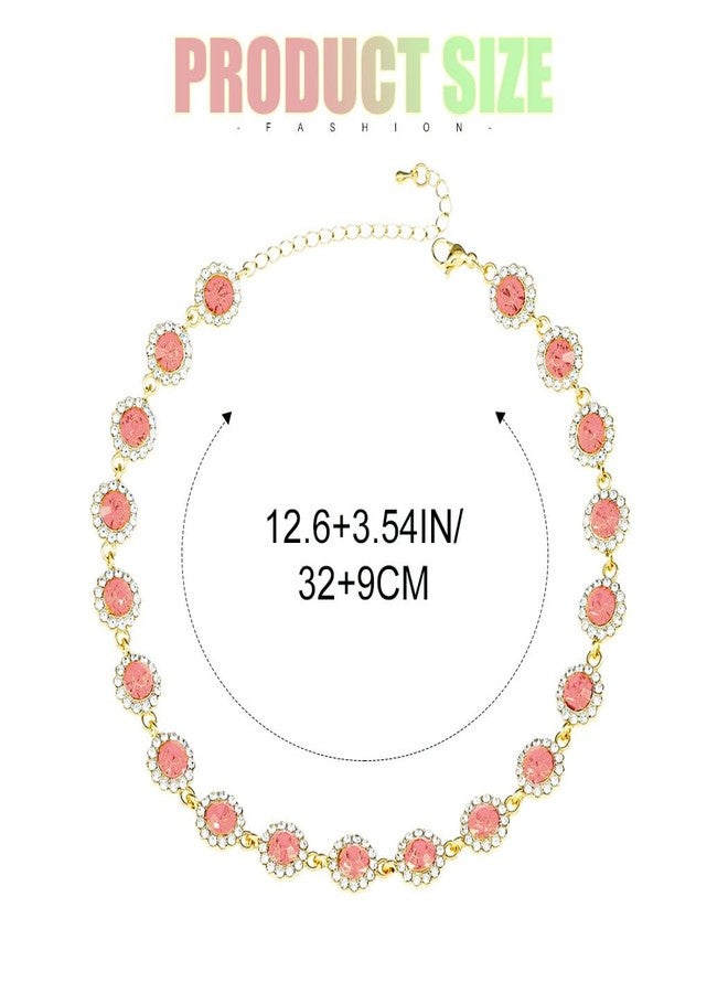 ACEDRE Colorful Crystal Choker Necklace Sparkly Rhinestone Chokers Necklaces Gold Chain Necklace Party Prom Neck Jewelry for Women (4-Pink) - Image 3